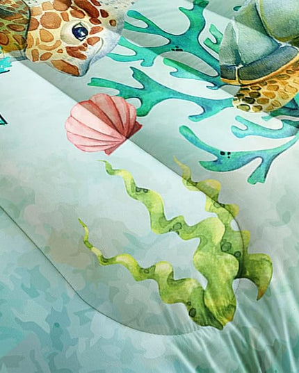 Datura home Sea Turtle Comforter Bedding Set for Kids Teens Adults,Watercolor Sea Turtle Light-Green and Blue Coral Seaweed Ocean Themed Comforter with 2 Pillowcases(Turtle Full),Green Turtle - LeafyLoom
