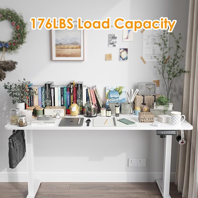 STARY Electric Adjustable Height Sit Stand Home Office Desk with Splice Board, 55x24, White Desktop/White Frame - LeafyLoom
