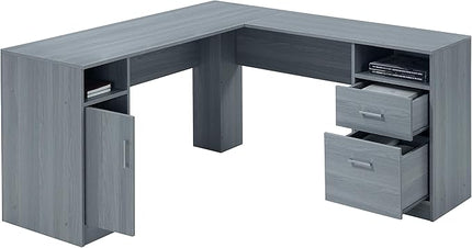 Techni Mobili Functional L-Shaped Computer Desk with storage, L is ⁠59.5" wide x 59.5" Long, Grey - LeafyLoom