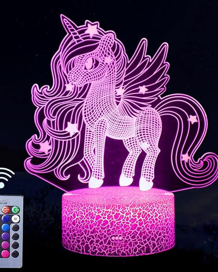 Unicorn Night Light, 3D Illusion Lamp Unicorn Lights for Kids Room, 16 Colors & Flashing Modes with Remote Control Opreated Dimmable Christmas Birthday Gifts for Boys Girls Kids Children Teen - LeafyLoom
