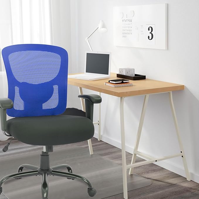 BestOffice Big and Tall Office Chair 400lbs Desk Chair Mesh Computer Chair with Lumbar Support Wide Seat Adjust Arms Rolling Swivel High Back Task Executive Ergonomic Chair for Home Office (Blue) - LeafyLoom