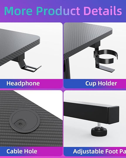 Flrrtenv Small Gaming Desk with LED Lights, 39 Inch Computer Gamer Desk with Monitor Stand, Ergonomic Carbon Fiber Surface Gaming Table with Remote Control for Home Office, RGB - LeafyLoom