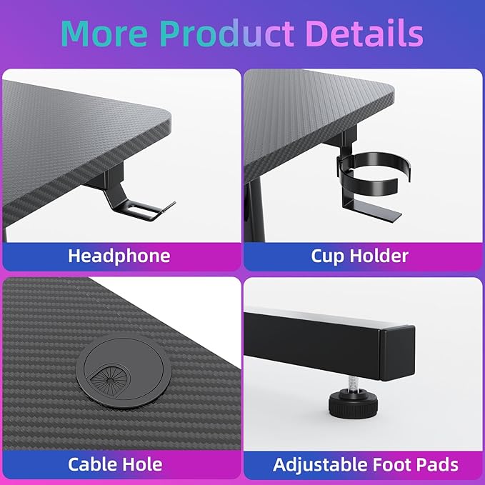 Flrrtenv Small Gaming Desk with LED Lights, 39 Inch Computer Gamer Desk with Monitor Stand, Ergonomic Carbon Fiber Surface Gaming Table with Remote Control for Home Office, RGB - LeafyLoom