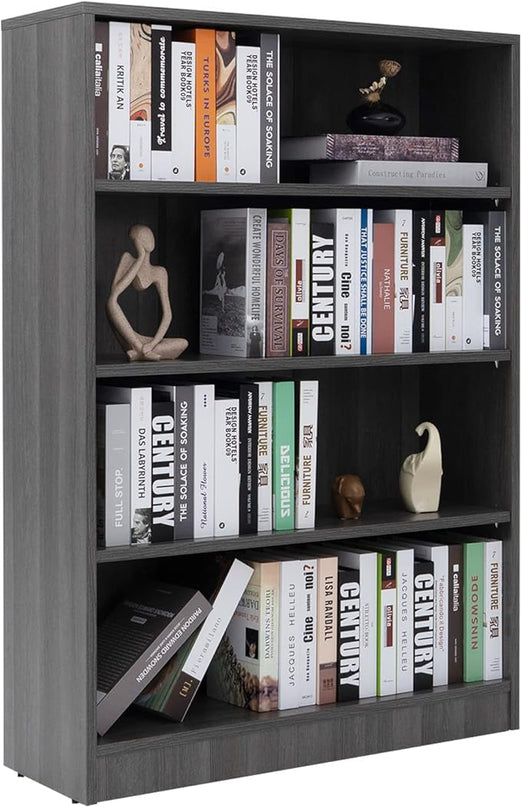 Farini Grey Bookshelf for Bedroom 4 Shelf Office Bookcase 48 Inches Tall Modern Wood Bookshelf for Living Room 4 Tier Wide Manga Bookshelf Library Bookcase - LeafyLoom