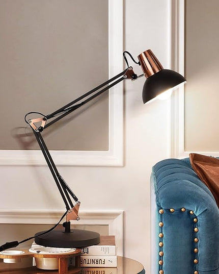 FIRVRE Metal Desk Lamp Adjustable Goose Neck Architect Table Lamp Sandy Black Tall Reading Light Swing Arm Desk Lamp with Clamp Eye-Caring for Bedroom Bedside Study Home Office Library Workplace - LeafyLoom