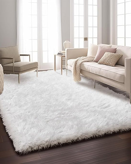 Ophanie Machine Washable 5 x 8 Rugs for Living Room,White,Large Fluffy Fuzzy Plush Shag Shag Comfy Soft，Non-Slip Indoor Floor Carpet,for Kids Boys Girls Dorm，Room,Bedroom,Playroom，Home Decor Aesthetic - LeafyLoom