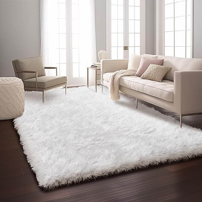Ophanie Machine Washable 5 x 8 Rugs for Living Room,White,Large Fluffy Fuzzy Plush Shag Shag Comfy Soft，Non-Slip Indoor Floor Carpet,for Kids Boys Girls Dorm，Room,Bedroom,Playroom，Home Decor Aesthetic - LeafyLoom