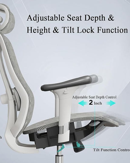 Ergonomic Office Chair: Seat Depth Adjustable Office Chair with 3D Lumbar Support, Ergonomic Computer Chair with Headrest, Home Office Desk Chair with 3D Armrest, Tilt Function - LeafyLoom