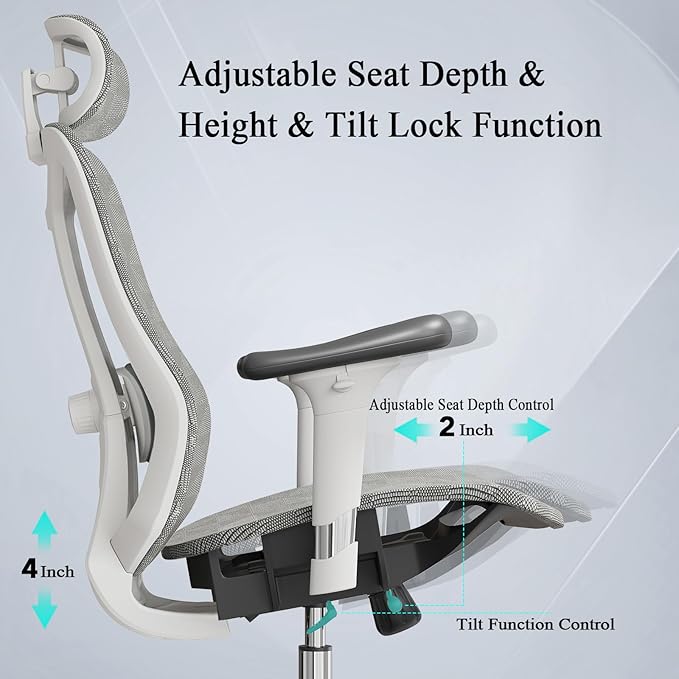 Ergonomic Office Chair: Seat Depth Adjustable Office Chair with 3D Lumbar Support, Ergonomic Computer Chair with Headrest, Home Office Desk Chair with 3D Armrest, Tilt Function - LeafyLoom