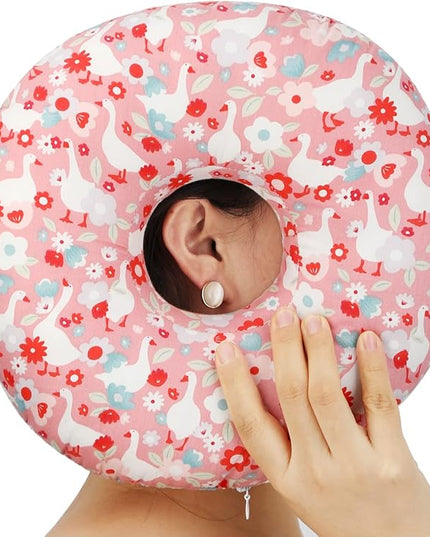 Ear Piercing Pillow for Side Sleeping, CHN Pillow with Hole for Side Sleepers Ear Pain Inflammation Pressure Sores O-Shaped Donut Guard Pink Goose - LeafyLoom
