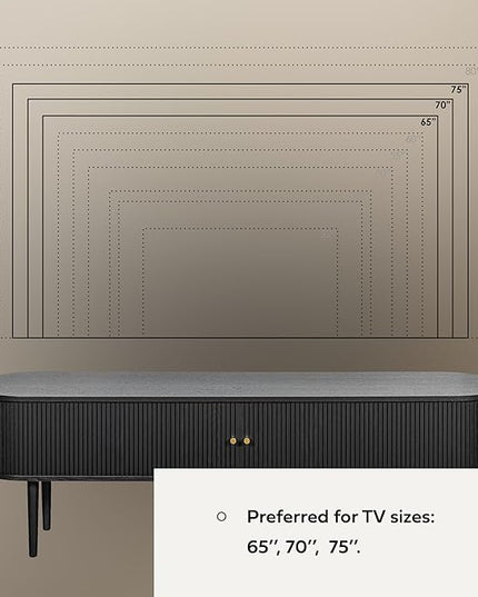 71’’ Black TV Stand with Storage and Shelves designed to fit 65’’ - 75’’ TVs. Black Wood Entertainment Center for Living Room and Bedroom, Media Console and Modern TV Console Table (Black Oak) - LeafyLoom