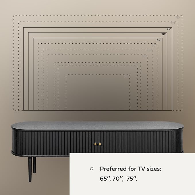 71’’ Black TV Stand with Storage and Shelves designed to fit 65’’ - 75’’ TVs. Black Wood Entertainment Center for Living Room and Bedroom, Media Console and Modern TV Console Table (Black Oak) - LeafyLoom