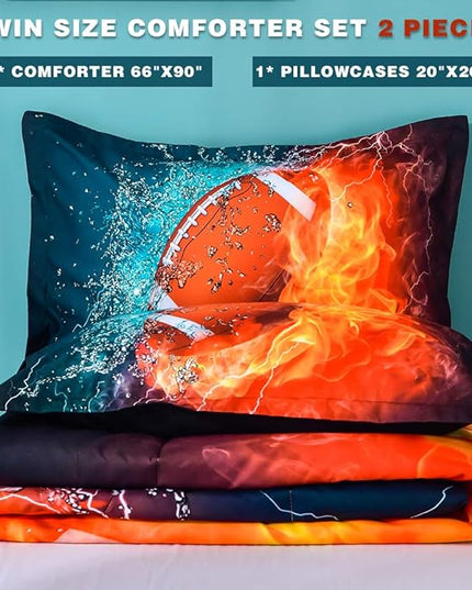 Andency Football Comforter Set Twin(66x90 Inch), 2 Pieces(1 Football Comforter, 1 Pillowcase) Sport Microfiber Comforter Set Bedding Set for Kids Boys Teens - LeafyLoom