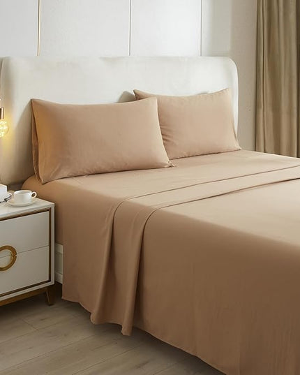 HighBuy Camel Beige Full Size Sheet Set Extra Soft Deep Pocket Sheets Set,4 Piece Bed Sheets Set Fit 16 Mattress,Wrinkle,Fade,Stain Resistant Cooling Bed Sheets,Pillowcases Set (Full,Camel Beige) - LeafyLoom