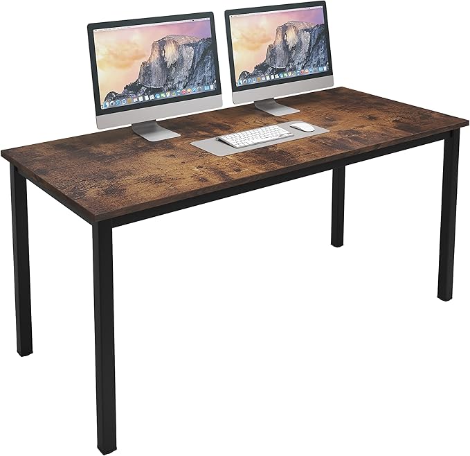 sogesfurniture 55.1 inches Office Desk Computer Desk Gaming Desk Computer Table Sturdy Writing Workstation for Home Office, Brown - LeafyLoom