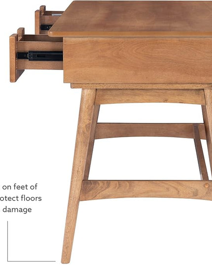 Linon Natural Dutton Wood and Rattan Desk - LeafyLoom