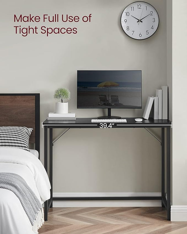 VASAGLE Computer Desk, Gaming Desk, Home Office Desk, for Small Spaces, 19.7 x 39.4 x 29.5 Inches, Industrial Style, Metal Frame, Black with Wood Grain ULWD041B56 - LeafyLoom