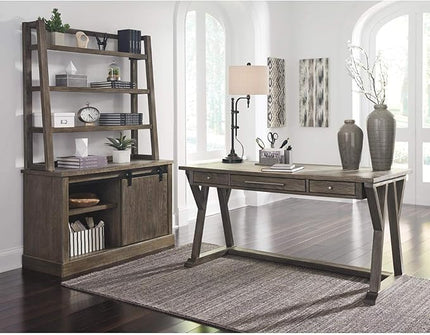 Signature Design by Ashley Luxenford Rustic Farmhouse 60" Home Office Desk with Drawers, Distressed Gray - LeafyLoom