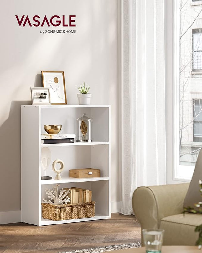 VASAGLE Bookshelf, 23.6 Inches Wide, 3-Tier Open Bookcase with Adjustable Storage Shelves, Floor Standing Unit, Cloud White ULBC163T14 - LeafyLoom