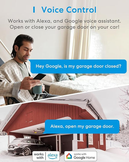 Smart WiFi Garage Door Opener Remote, App Control, Works with Alexa, Google Assistant and SmartThings, No Hub Needed meross
