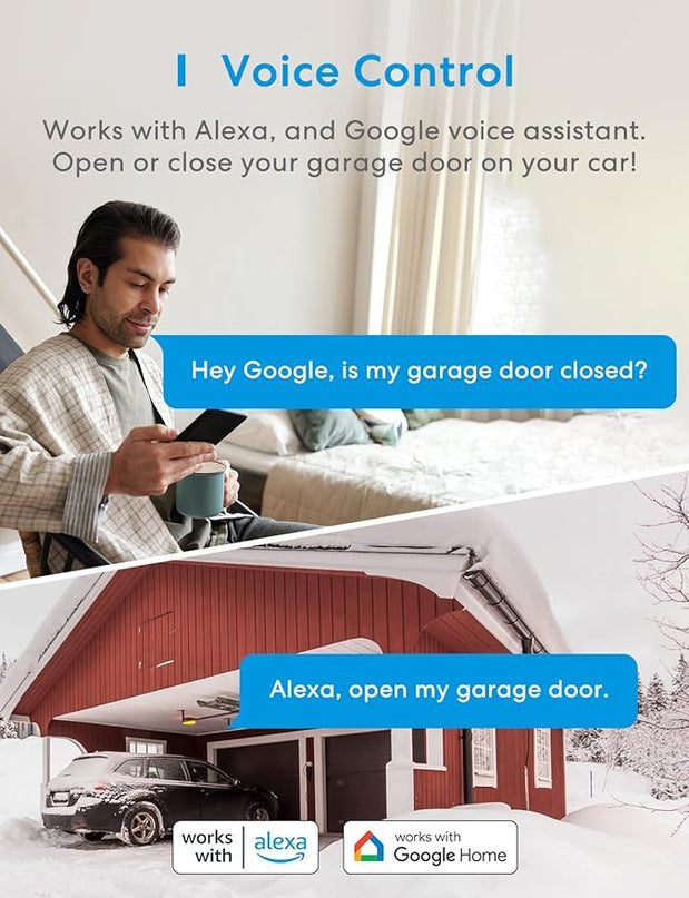 Smart WiFi Garage Door Opener Remote, App Control, Works with Alexa, Google Assistant and SmartThings, No Hub Needed meross