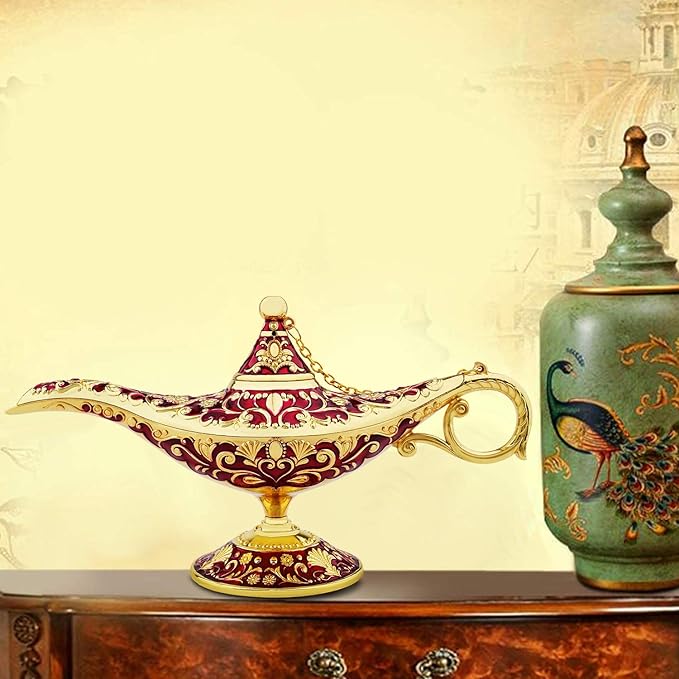 Vintage Legend Aladdin Lamp Magic Genie Wishing Light,Collectable Rare Classic Arabian Costume Props Lamp Tabletop Decor Crafts for Home/Wedding Decoration&Gift for Party/Halloween/Birthday - LeafyLoom