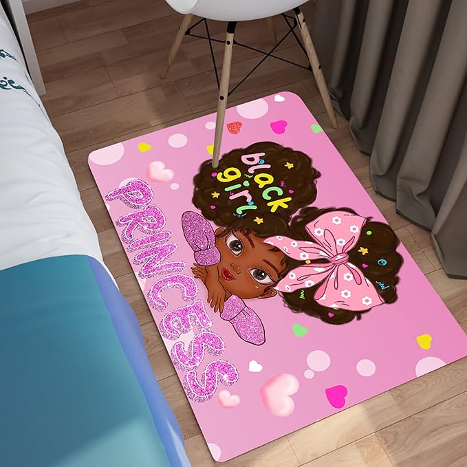 African American Rugs for Girls Room Black Girls Room Decor Rugs Princess Room Decor Rugs for Girls Bedroom Kids Rugs for Bedroom Girls Teen Living Room Soft Floor Mats, Pink, 2'×3' - LeafyLoom