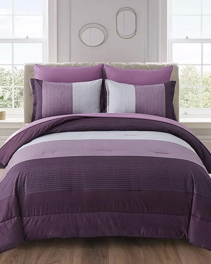 WONGS BEDDING Purple Comforter Sets King, Reversible Striped Patchwork Down Alternative Comforter for King Bed,3 Pieces (1Comforter+2 Pillowcase), Soft Microfiber Bedding Duvet Insert Set 104”×90” - LeafyLoom