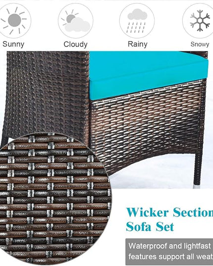 Goplus 4-Piece Rattan Patio Set, Outdoor/Indoor Wicker Conversation Set for Pool, Backyard, Lawn, Wicker Chairs and Sofa with Soft Cushion, Rattan Furniture with Tempered Glass Coffee Table - LeafyLoom