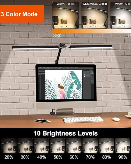 Bright 24W Clamp Desk Lamp - Adjustable Color and Brightness - Perfect for Home Office, Studio, and Reading - LeafyLoom