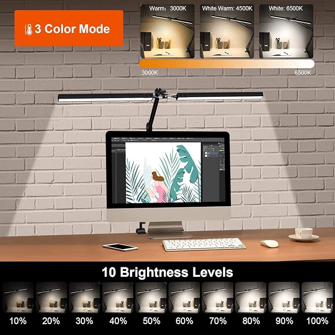 Bright 24W Clamp Desk Lamp - Adjustable Color and Brightness - Perfect for Home Office, Studio, and Reading - LeafyLoom