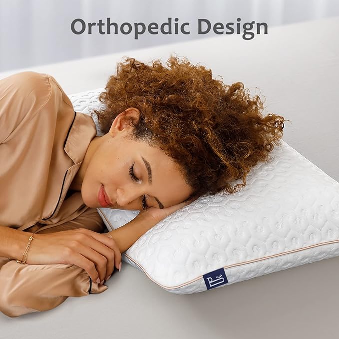 BedStory Memory Foam Pillow Medium Firm - Gel Foam Pillows for Sleeping Standard Size - Orthopedic Bed Pillows for Neck Pain - Stomach & Back Sleepers - LeafyLoom