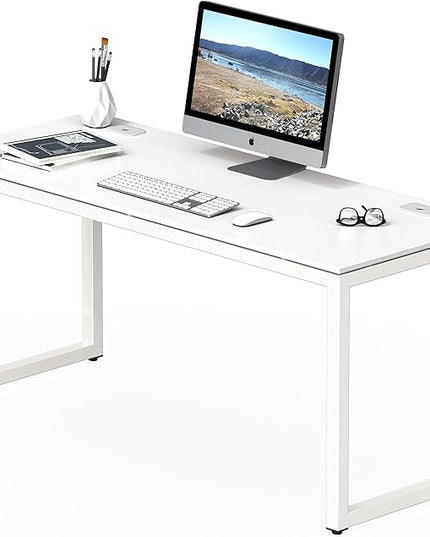 SHW Home Office 55-Inch Large Computer Desk, 24" Deep, White - LeafyLoom