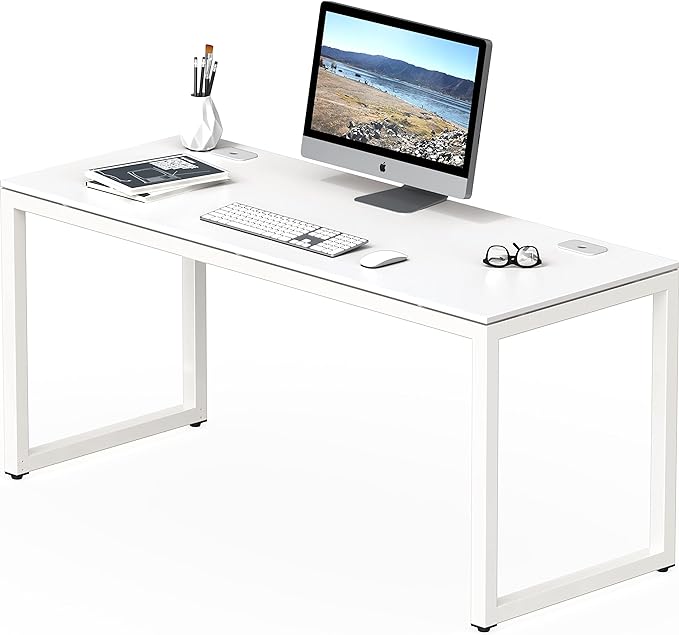 SHW Home Office 55-Inch Large Computer Desk, 24" Deep, White - LeafyLoom