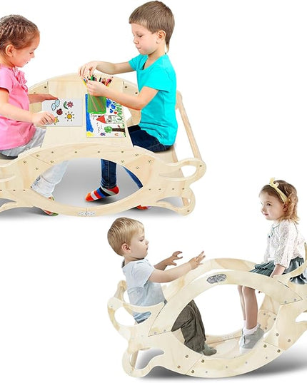 Wooden 2 in-1 Kids Table and Chair Set, Kids Activity Table for Drawing Read Playing, Toddler Learning Play Table Toys for Home, Nursery, Playroom, Gift for Boy & Girl (Natural) - LeafyLoom