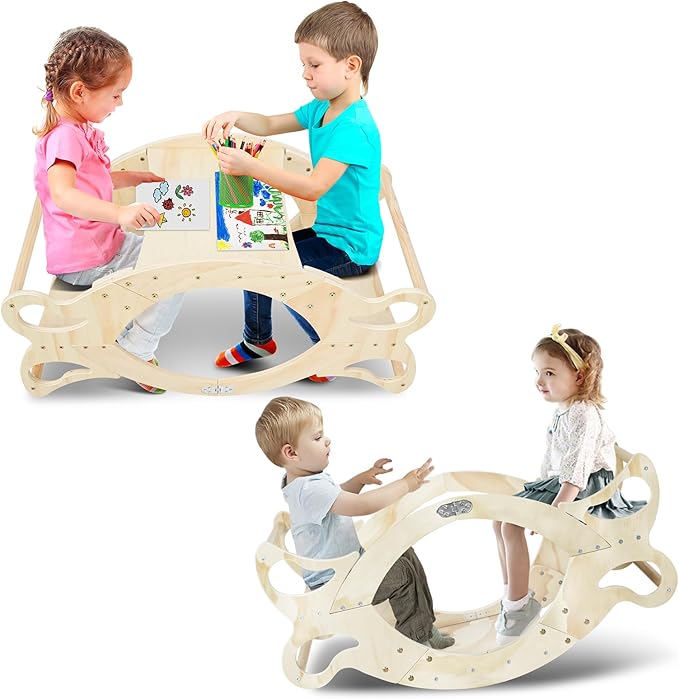 Wooden 2 in-1 Kids Table and Chair Set, Kids Activity Table for Drawing Read Playing, Toddler Learning Play Table Toys for Home, Nursery, Playroom, Gift for Boy & Girl (Natural) - LeafyLoom