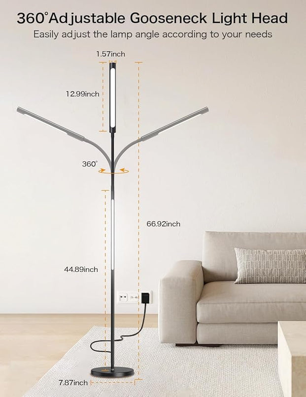 LED Floor Lamp,15W Dimmable Bright Reading & RGB Atmosphere Light,4 Color Temperatures,Remote and Touch Control,Music Sync,Adjustable Gooseneck Standing Task Lamp for Living Room Bedroom - LeafyLoom