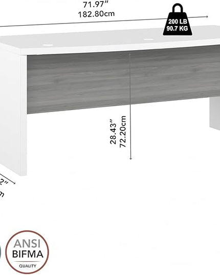 Bush Business Furniture Echo Bow Front Desk, 72W, Pure White and Shiplap Gray - LeafyLoom