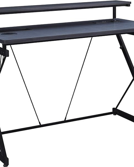 OSP Home Furnishings Emulator Battlestation Gaming Desk with RGB LED Lights, Black - LeafyLoom