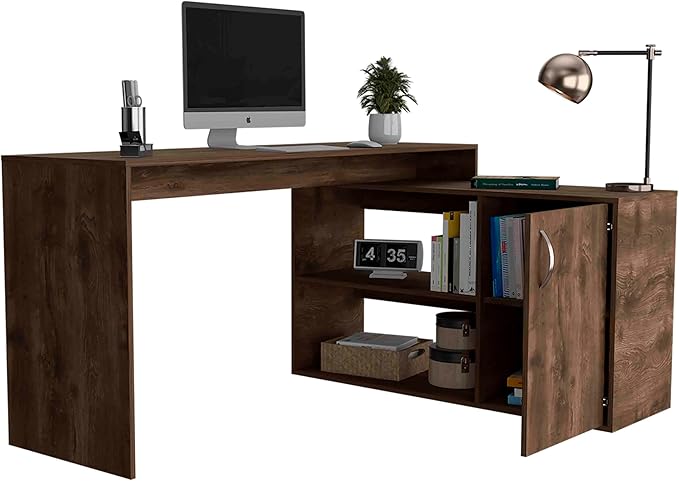 NicBex Kimberly-DW-00002-LWJ Home Office Desks, 59.6"x45.9"x30.1", Brown - LeafyLoom