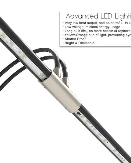 Cocoweb 22" Grand Piano Lamp, LED, Adjustable, Quality Lighting in Black with Satin Nickel Accents, with Plug-in Adapter - GPLED22SND - LeafyLoom