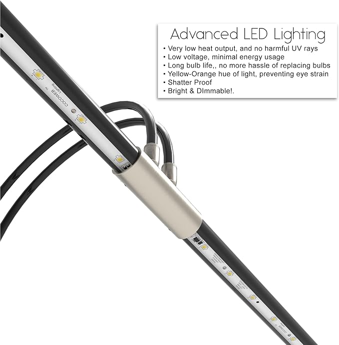 Cocoweb 22" Grand Piano Lamp, LED, Adjustable, Quality Lighting in Black with Satin Nickel Accents, with Plug-in Adapter - GPLED22SND - LeafyLoom