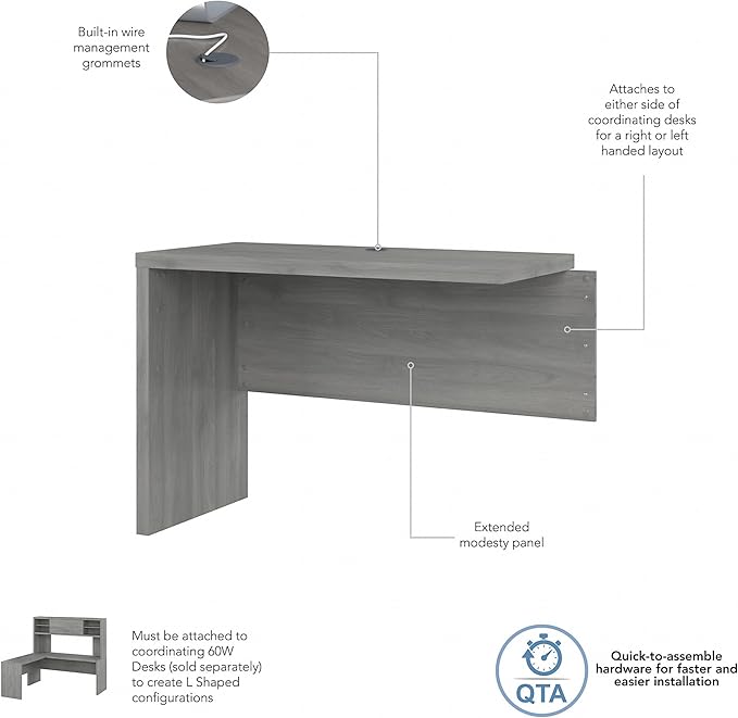 Bush Business Furniture Echo Desk Return/Bridge, Modern Gray - LeafyLoom