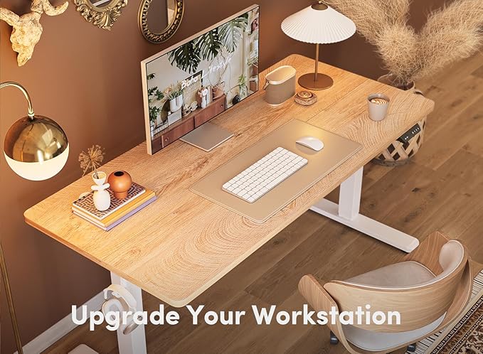 FEZIBO Electric Standing Desk, 48 x 24 Inches Height Adjustable Stand up Desk, Sit Stand Home Office Desk, Computer Desk, Maple - LeafyLoom