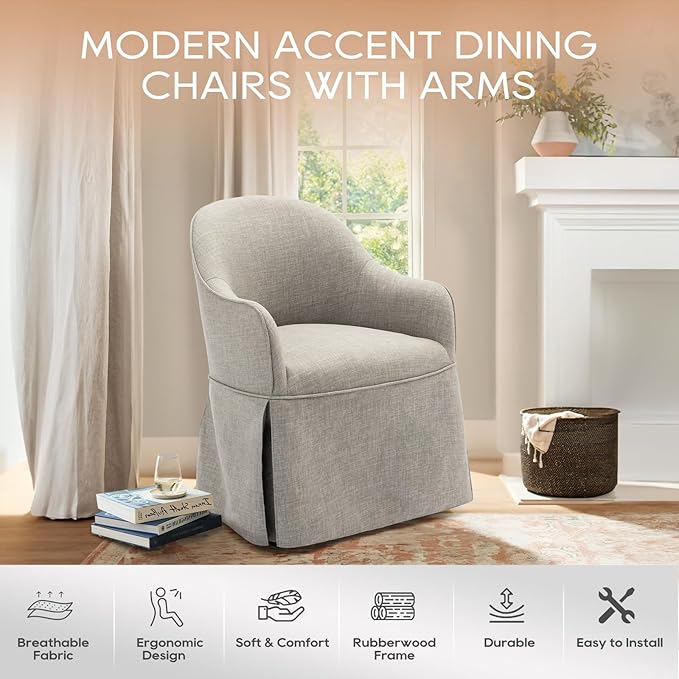 COLAMY Modern Accent Dining Chairs Set of 2, Barrel Accent Armchairs, 20 Inch Dining Accent Chairs with Cover, Fabric Dining Chair for Kitchen,Dining Room,Living Room,Dinner Party, Light Grey - LeafyLoom