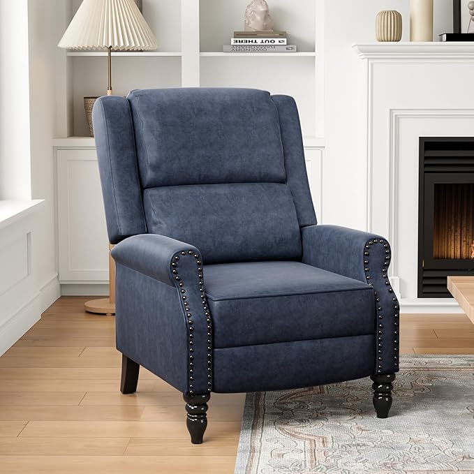 STARY Faux Leather Pushback Recliner Chair for Living Room Bedroom RV, Royal Blue - LeafyLoom