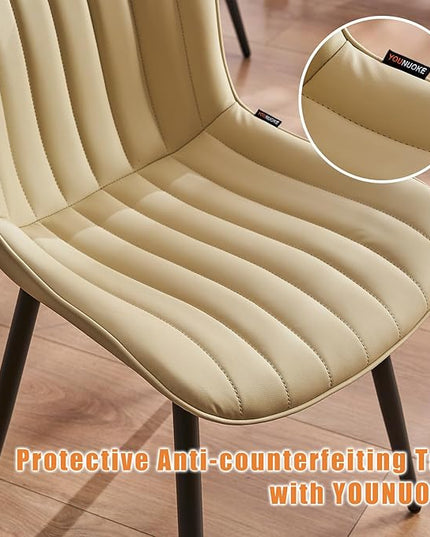 YOUNUOKE Beige Dining Chairs Set of 2 Upholstered Mid Century Kitchen Chairs Armless Faux Leather Modern Side Chair with Padded Backs Metal Legs for Living Room Bedrooms - LeafyLoom