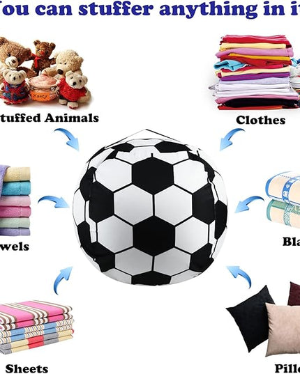 2 Packs Stuffed Animal Storage Beanbag Cover 24" Bean Bag Storage for Kids Girs Boys Room Toys Organizer Heavy-duty Zipper Bean Bag Chair Covers Only, Soccor Print - LeafyLoom