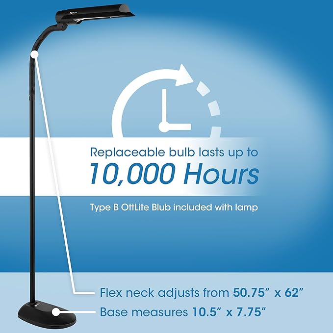 OttLite Standing Floor Lamp with Flexible Neck – 18w Energy Efficient Light Bulb for Bright Natural Daylight – Modern Style for Living Room, Sewing, Reading and Office - LeafyLoom