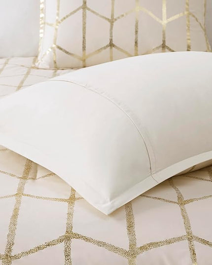 Intelligent Design Raina Twin / Twin XL Comforter Set, Soft Microfiber Comforter Set Twin, Modern Geometric Metallic Bed Set, 4 Pieces College Bedding Comforter Set with 1 Sham, 2 Toss Pillows Ivory - LeafyLoom